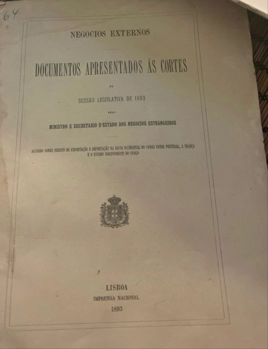 Lote de 7 volumes documentos apresentados as Cortes 1893