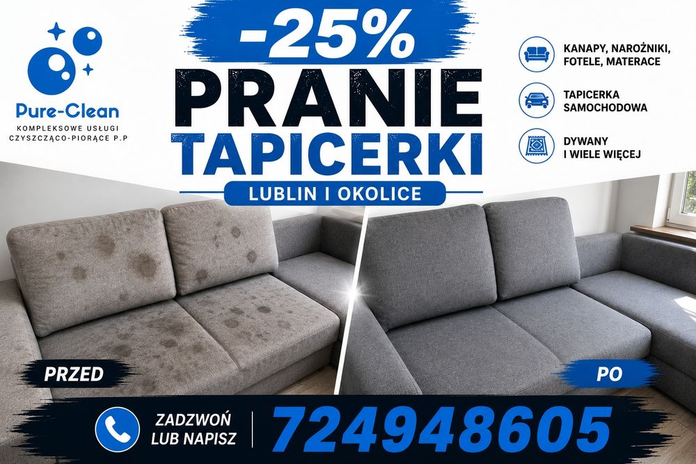 Pranie Tapicerki  -25% | Kanapy, Narożniki, Auta!