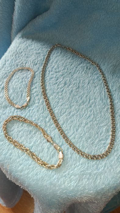 Komplet biżuterii srebrnej damski próba 925 łańcuszek, 2 bransoletki