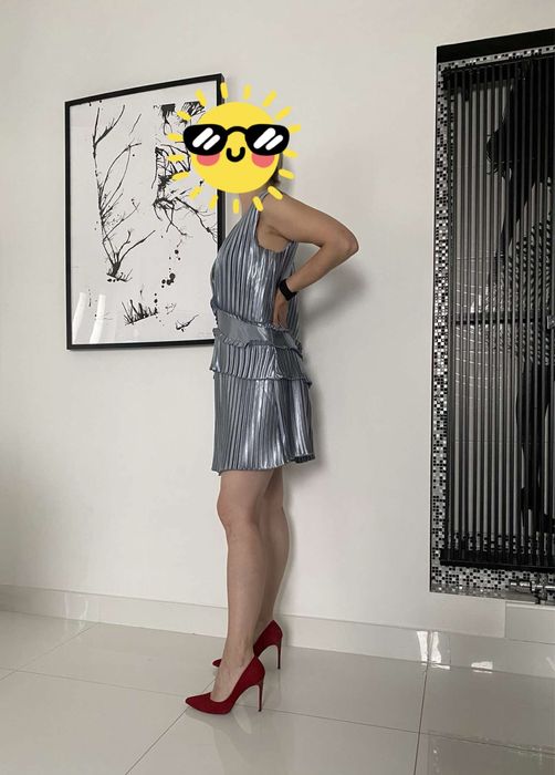 Nowa Sukienka XS/S 34/36 srebrna stalowa lata 20-te