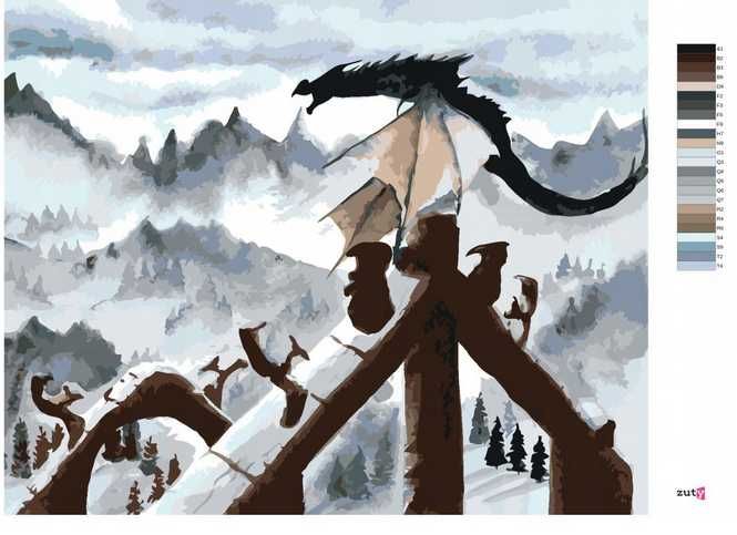 Obraz na ramie Smok na szczycie Malowanie po numerach Hobbit Tolkien