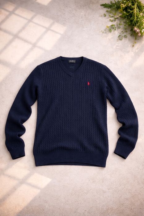 Sweter granatowy Ralph Lauren V-neck | stan bdb | rozmiar S/M