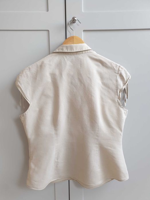 Beżowa lniana bluzka koszula bez rękawów F&F len 44