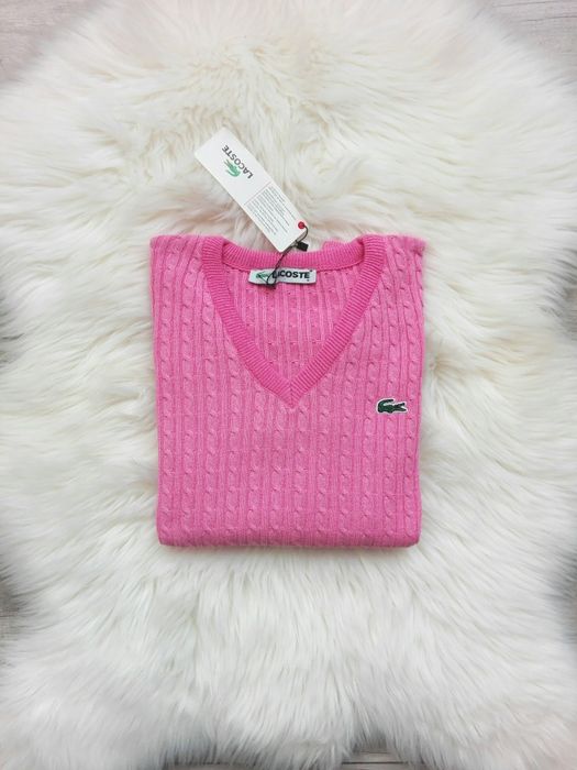 Lacoste różowy sweterek warkocz sweter rozm s