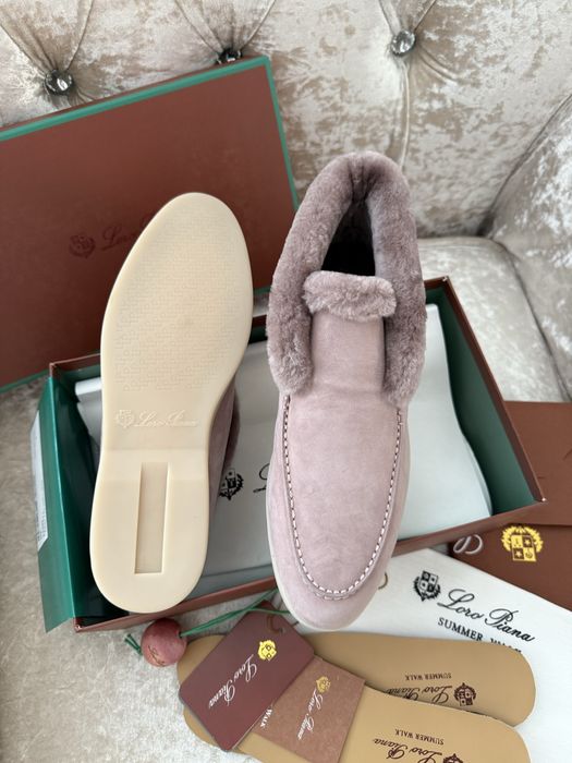 Хутряні лофери бежеві зимові жіночі теплі loro piana