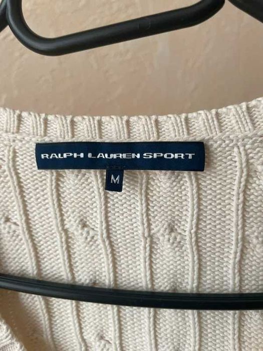 damski sweter warkocz Ralph Lauren beige creme old money classic Vneck