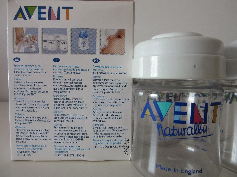 2 frascos para armazenamento de leite materno / biberao 125 ml avent