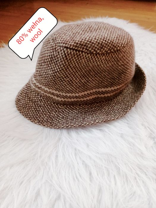 Kapelusz, fedora, french connection, brązowy, karteczka, 80% wełna