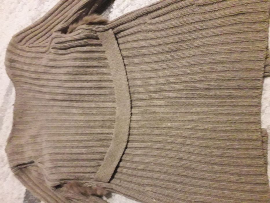 Ciepły sweter M 38 rozpinany camel futerko