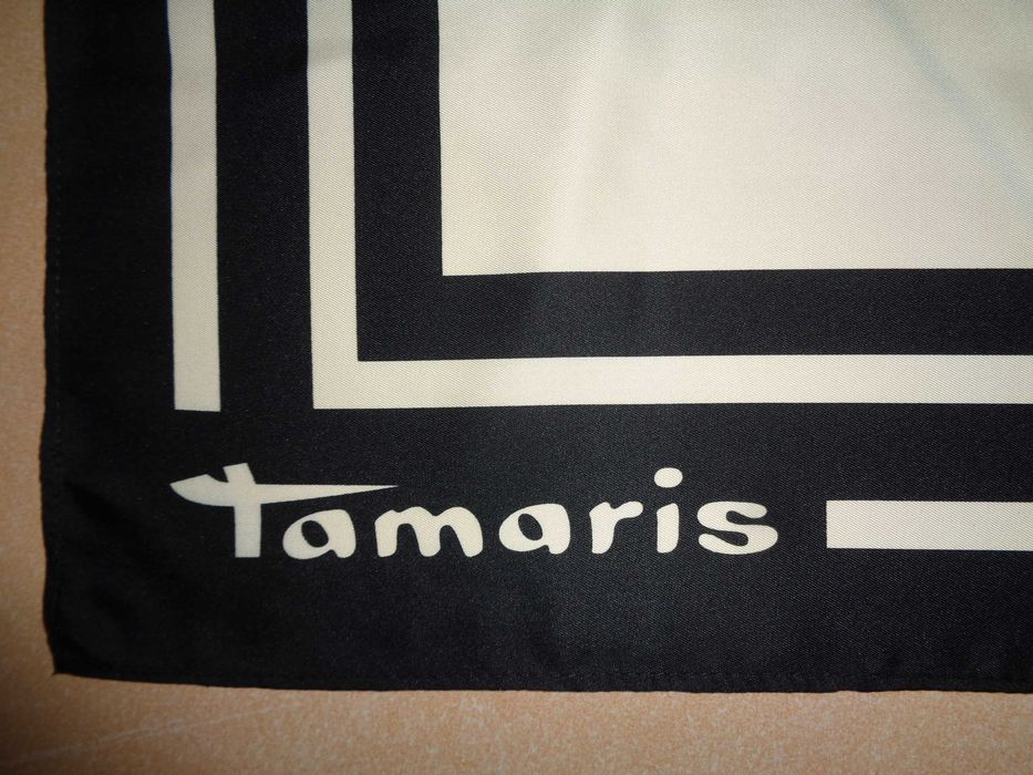 Markowa apaszka chusta TAMARIS czarno-biała / kremowa elegancka