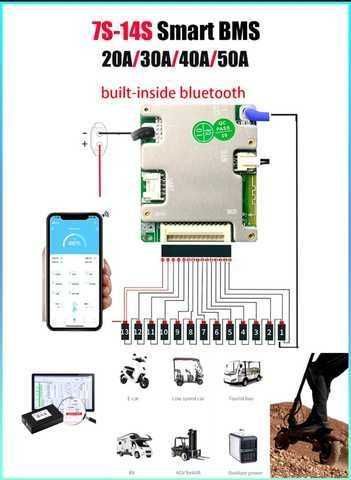 Контролер Smart BMS плата 30A JBD Jiabaida SP14S004 7-14S LiFePO4 BT