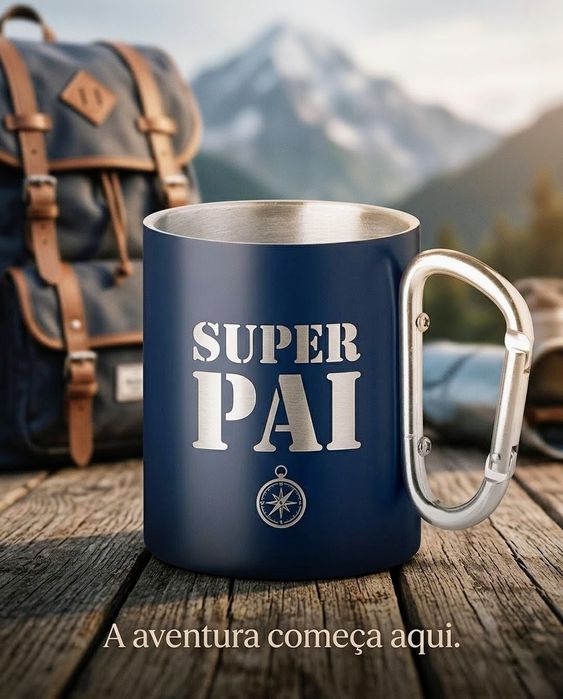 Caneca de inox com mosquetão personalizada