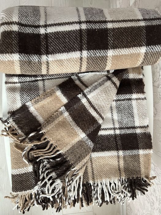 Плед вовняний двоспальний Vladi 165х190см Клітка-коричнева