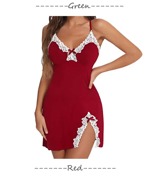 Seksowna koszula nocna koronkowa jedwab satyna dekolt czerwony roz M