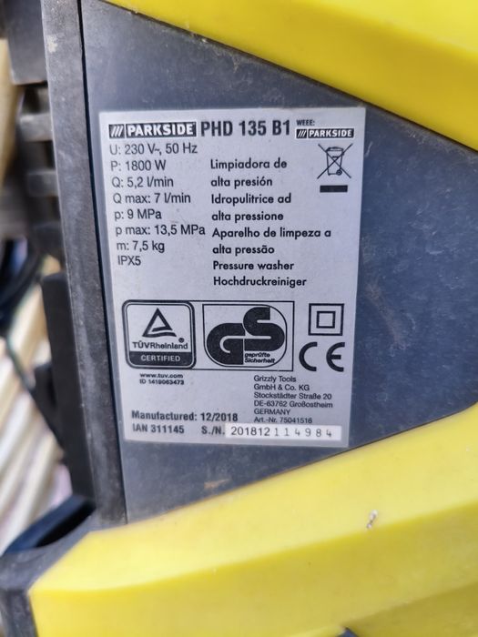 Máquina pressão / lavadora parkside