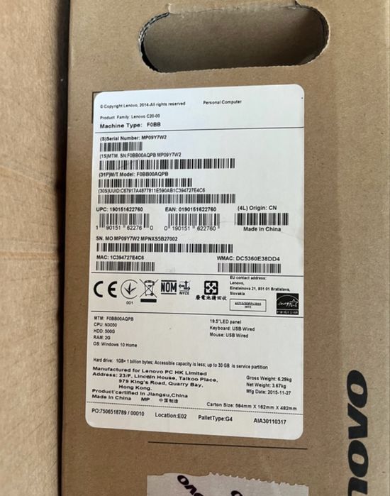 Lenovo C20-00 All-in-One 19,5" | Windows 10 Intel Celeron