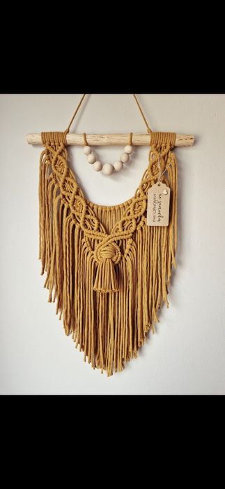 Musztardowa makrama handmade ozodba do salonu boho na prezent