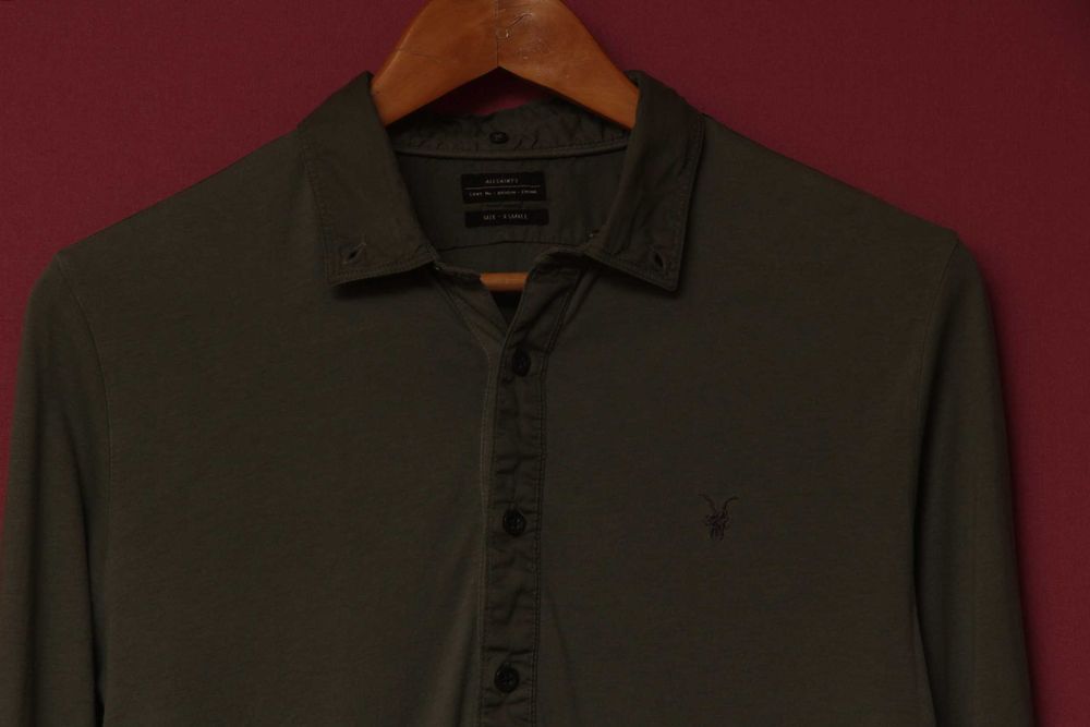 AllSaints рр S кофта лонгслив из хлопка, убирающийся воротник