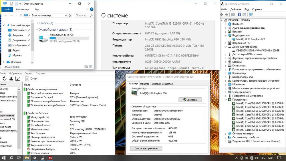 Ноутбук Dell (13,3", Core i5-8250U, 8/256ГБ SSD, 8 годин) Протиударний