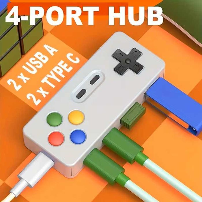 NOVO - AITALK Hub USB RetroGaming - 4 Portas - 2 USB-A + 2 USB-C