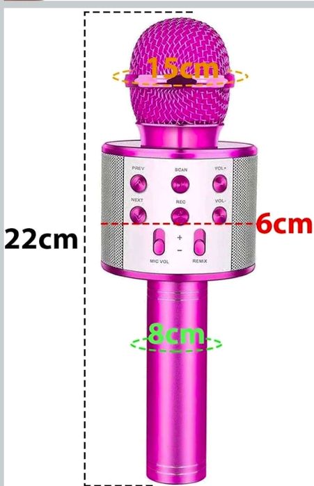 MICROFONE MULTIFUNÇÕES SEM FIOS_Conectividade_Bluetooth de Karaokê_Portátil._USB_SD_MP3_Cor ROSA_Caixa de Som_Youtuber