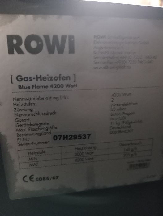 Ogrzewacz piecyk gazowy Rowi