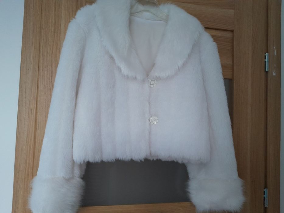 Ciepłe bolerko ślubne ekri r.38