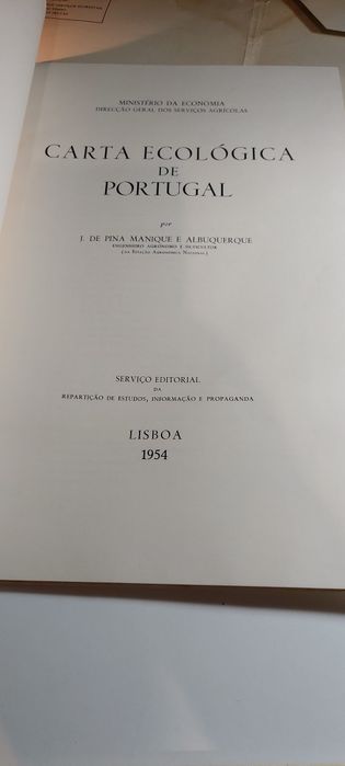 Carta Ecológica de Portugal - Pina Manique | Capa, livro e Mapa Grande