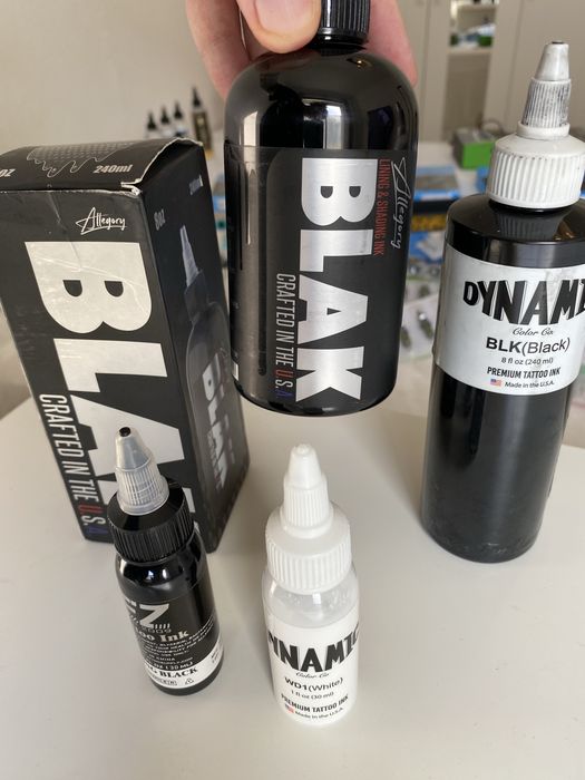 Tinta Preta Dynamic e Allegory Ink NOVAS 240 ml + tinta branca pequena e preta TATTOO Ink