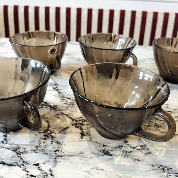 Filiżanki do herbaty kawy vereco france - ciemne szkło ! zostały 2 szt