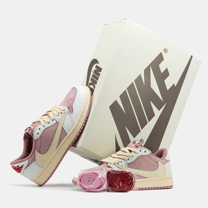 Кросівки Кроссовки Nike Air Jordan 1 Low x Travis Scott Pink White Beige Розовый Белый Бежевый Рожевий Білий Бежевий Кросовки Демісезон
