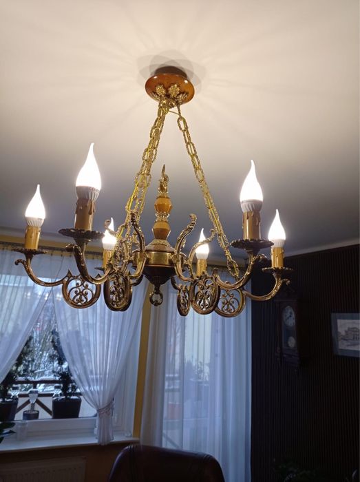 OKAZJA Antyk Zestaw mosiężny Żyrandol i lama scienna