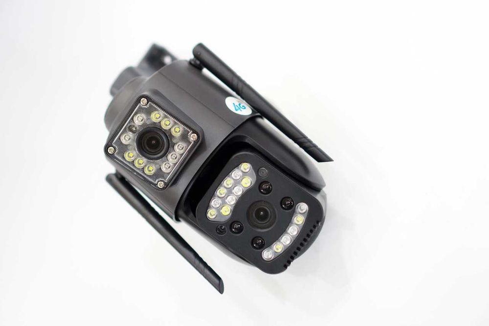 Чорна вулична камера з 4G SIM, +2 об'єктива 4Mpx+4Mpx, IP WiFi камера