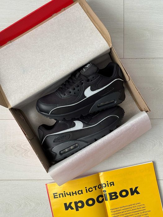 Кросівки Nike Air Max 90 Reflective Black | кроси Найк Аір Макс 90 чорного кольору шкіряні