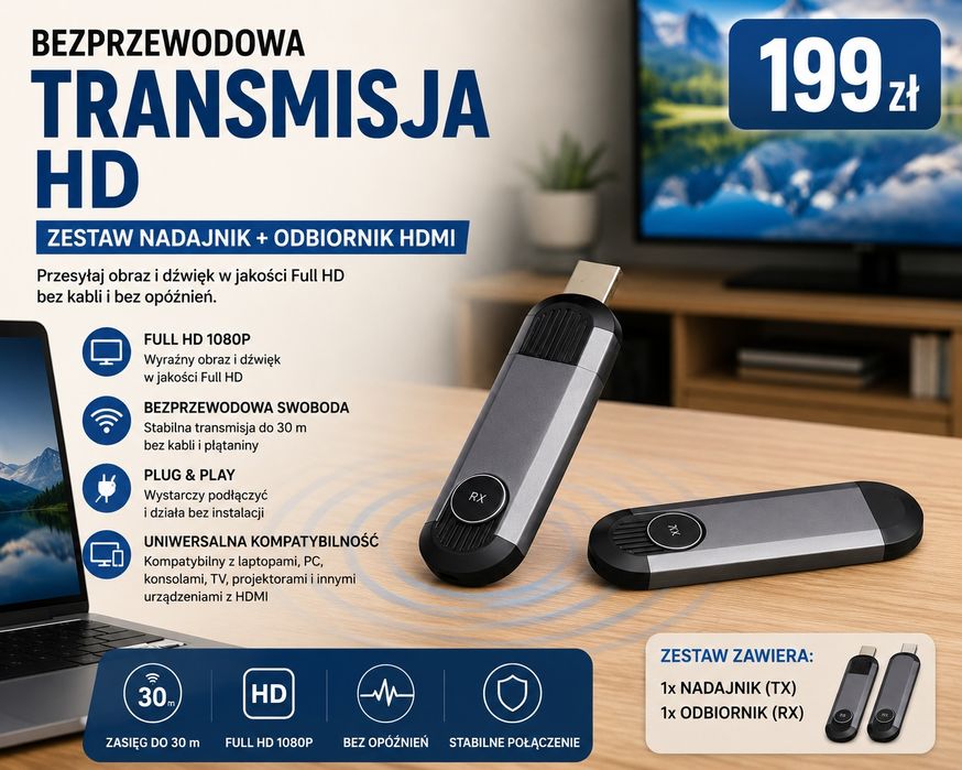 Zadaj ok bezprzewodowy transmisja hdmi