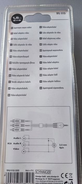 Kabel wideo Jack 3,5mm na 3x Cinch/RCA 1, 5m