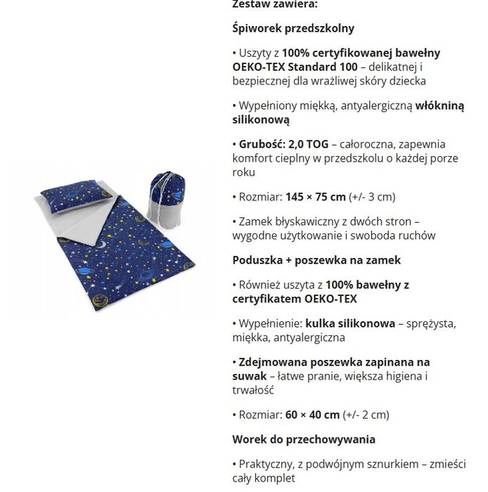 Śpiworek przedszkolaka - 4 elementowy