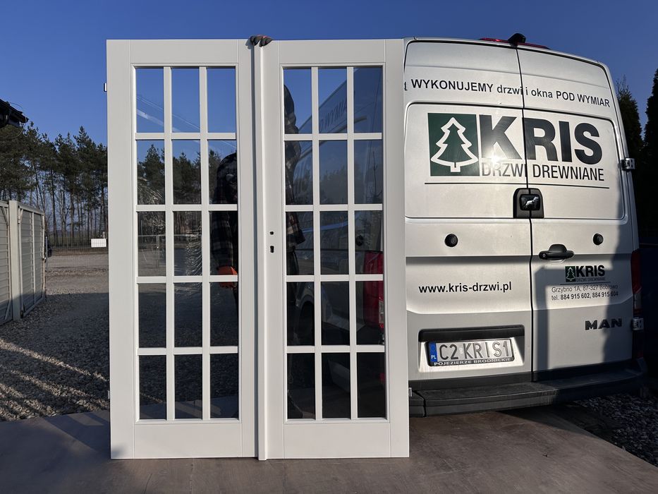 Drzwi wewnętrzne drewniane OD RĘKI dwuskrzydłowe białe Cała Polska