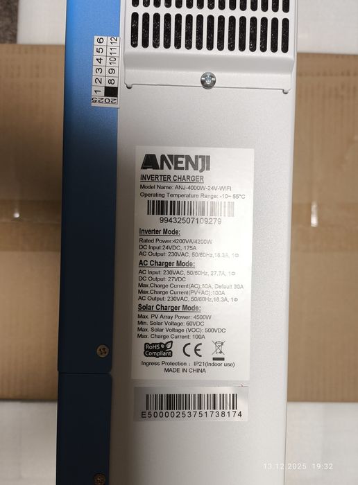 Гібридний інвертор Anenji ANJ-4000W-24V-WIFI