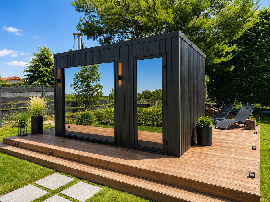 Sauna z przedsionkiem i oanoramą