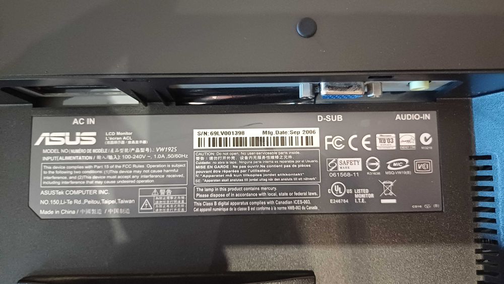 Monitor ASUS ASUS Modelo VW192S