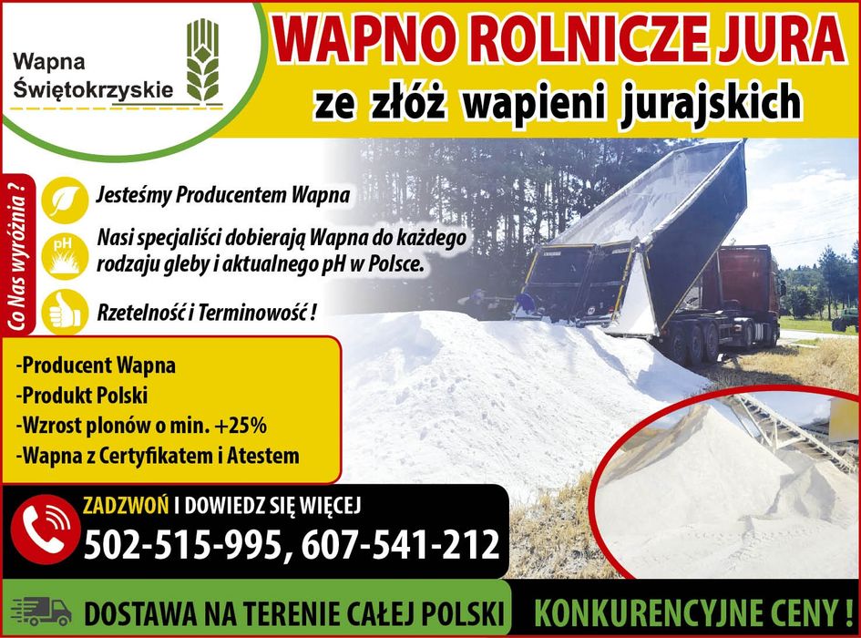 Najtaniej wapno Wapna Nawozowe Tlenkowe, Magnezowe, Węglanowe -dostawa cała Polska