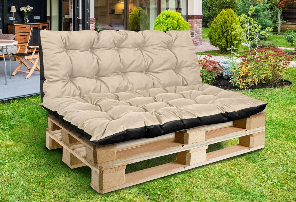 Zestaw Poduszka ogrodowa 120/80 cm + 120/40 cm na ławkę palety beżowy