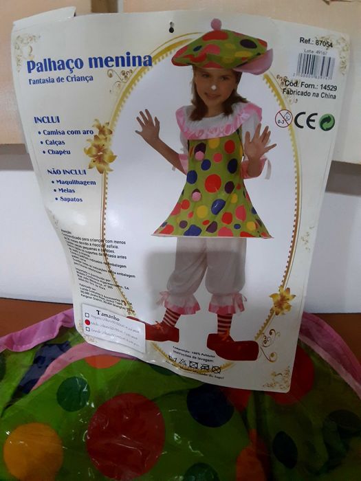 Fato de Carnaval Palhaça menina 10 usado uma vez