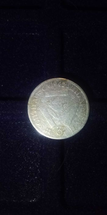 Moeda 3 penc África do sul 1945 em prata
