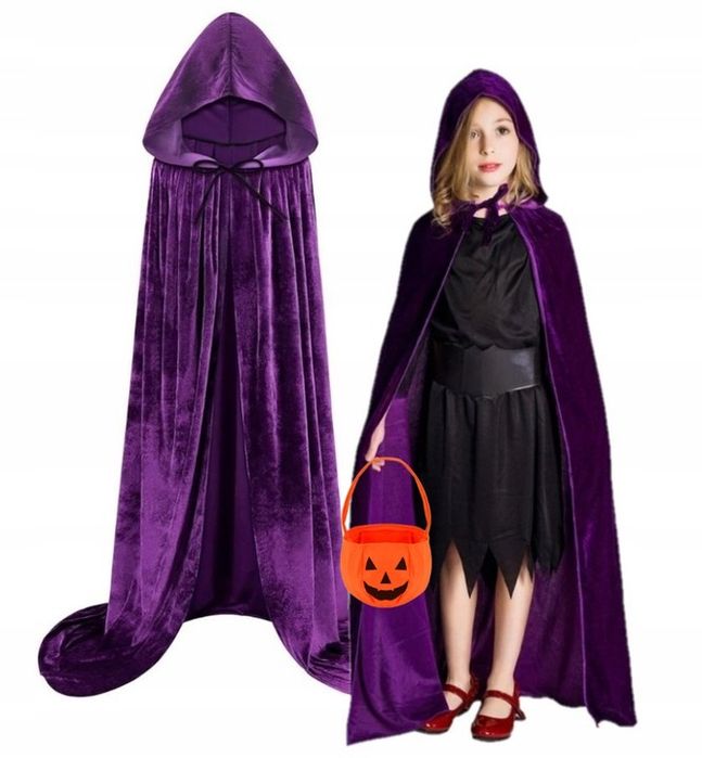 długa peleryna fioletowa czarodziej strój na halloween bal 128/134 koszyk