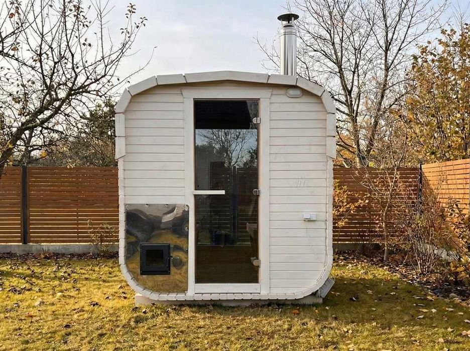 SAUNA Ogrodowa Beczka 2m Gotowa, Bez montażu (235x200 cm) + Piec + LED