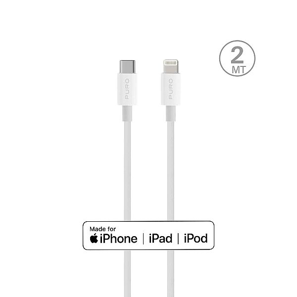 Kabel Puro Plain do Apple z MFI USB-C - Lightning 2.0/2.4A 2m - biały