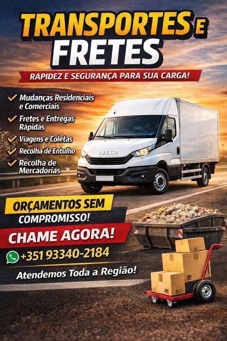 Transportes, fretes, mudanças e recolha de entulho