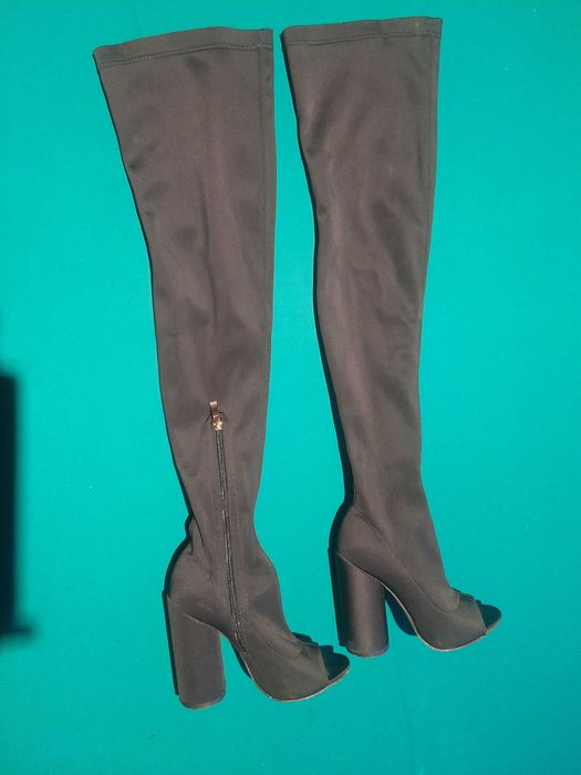 muszkieterki za kolano wesela disco nowe czarne elastyczne dopasowują